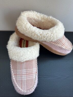 Dearforms Pink Plaid Sherpa Mule Slip On Cozy Women’s Slippers 7/8